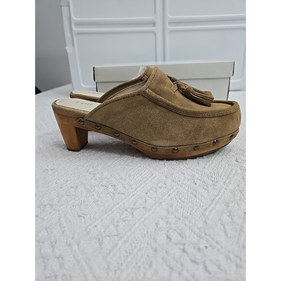 J JILL Womens Sz 7 Tan Suede Tassel Studded Suede Leather Mules NEW - Picture 4 of 12